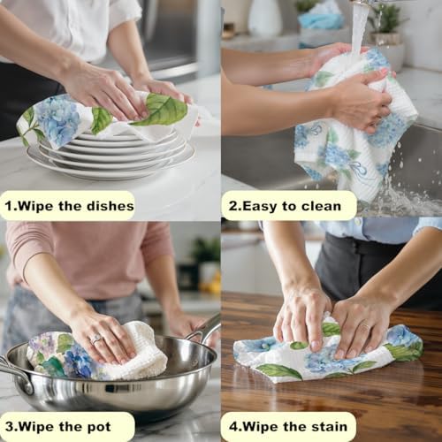 3 Pcs Watercolor Hydrangea Kitchen Towels Decorative Hand Towels - Image 5
