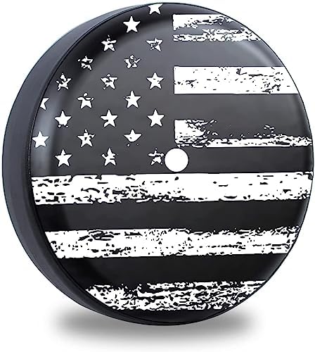 Black White American Flag Spare Tire Cover by IUSCUST