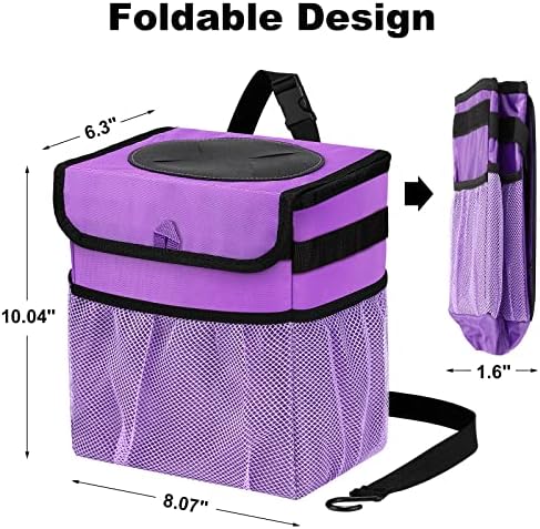 Car Trash Can Foldable Garbage Bin Leakproof 2.3 Gallons Car Trash Bag Purple - Image 2