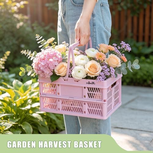 Pink Plastic Baskets with handles, 14.96"x9.84"x7.87" foldable shopping basket - Image 5