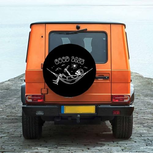 Skeleton in Hammock Spare Tire Cover Beautiful Life White Black Background - Image 2