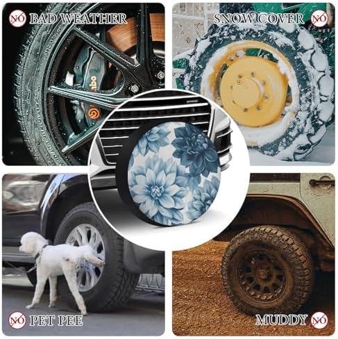 Heavy Duty Spare Tire Cover Blue and Grey Dahlia Flower Wheel Tire Covers - Image 7