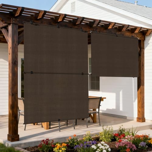 Outdoor Roller Shade 7'W x 12.5'H Cordless Shades Roll Up, Folding Exterior by Coonoble