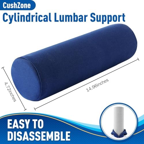 CushZone Memory Foam Lumbar Roll Support Pillow, Large Blue - Image 2