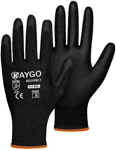 KAYGO Safety Work Gloves for Men Women, PU Coated Palm & Fingers by KAYGO