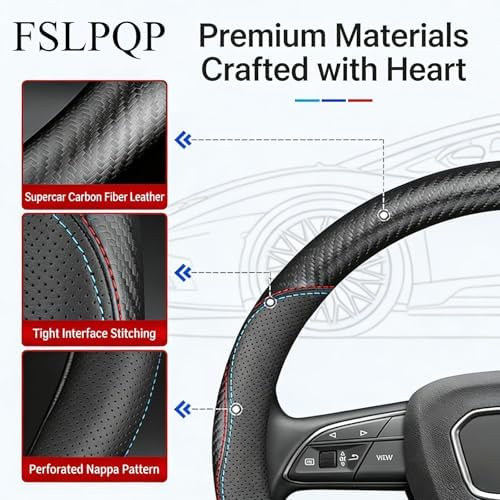 Microfiber Leather Steering Wheel Cover, Round Carbon Fiber Two-tone Wire Trim - Image 3