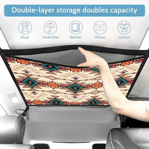 Aztec-Style Car Storage Mesh Organizer Ceiling Cargo Net Double-Layer - Image 4