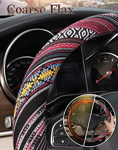 SEG Direct Boho Steering Wheel Cover, Baja Blanket Cloth, Coarse Flax - Image 4