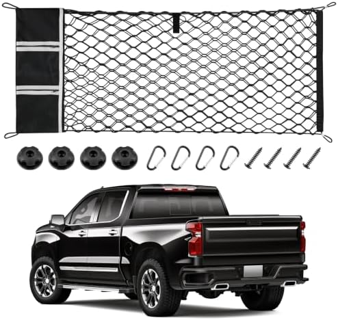 Amiss Truck Bed Cargo Net with Side Organizer, Fits by Amiss