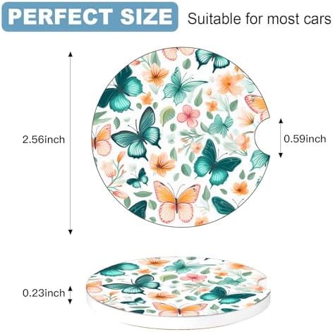 Ceramic Car Cup Holder Coasters Set of 2, 2.56 in Butterfly - Image 2