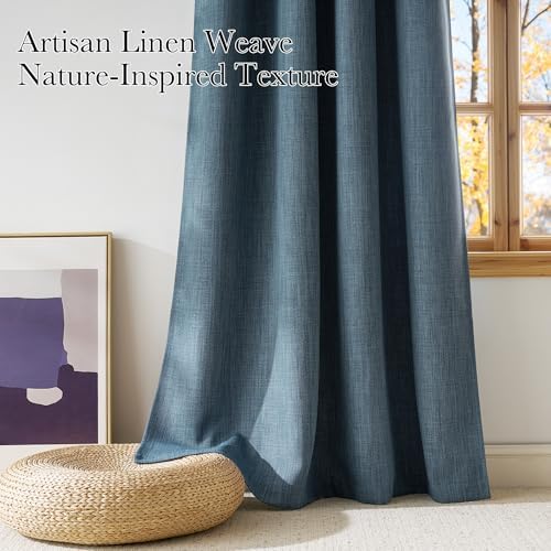 NICETOWN Short Faux Linen Mist Blue Blackout Curtains 63 inches Long - Image 3