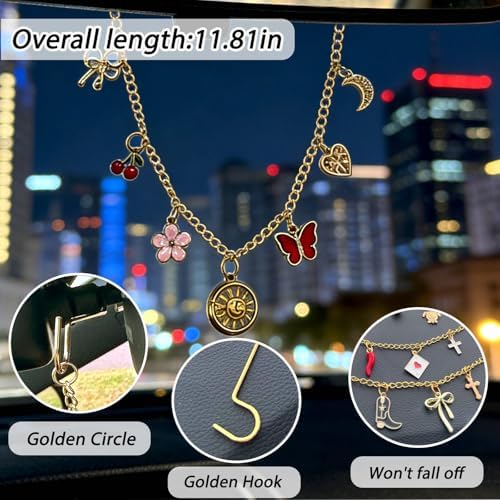 Car Rearview Mirror Charm Gold Hanging Cross Butterfly Bow Ornament - Image 7