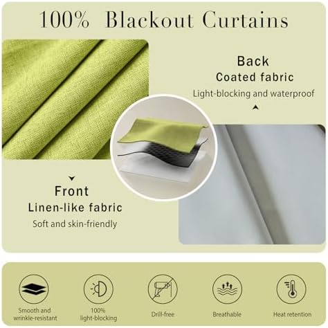 100% Blackout French Door Curtains, Room Darkening Shades Small Window Curtain - Image 4