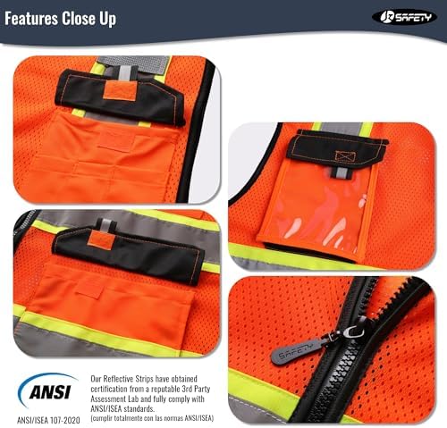 JKSafety Safety Vest for Men Women Hi Vis Reflective Vest JK220 Orange XL - Image 3