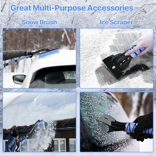 44" Snow Brush and Ice Scrapers Detachable, 360° Pivoting Soft Bristle Head - Image 2