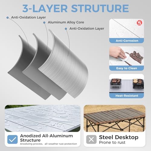 KingCamp 57.4" Oversized Folding Camping Table, Aluminum Roll Up Table - Image 5