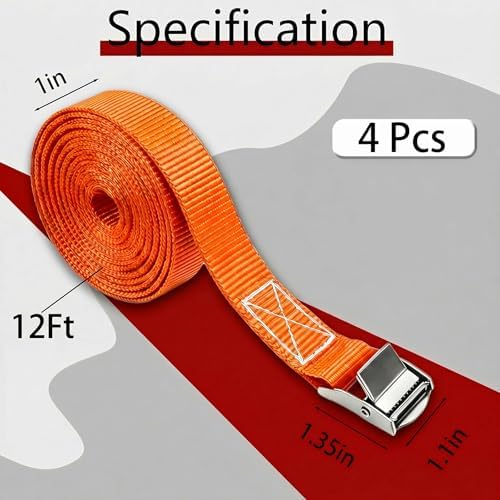Lashing Straps with Buckles, 1 Inch × 12 Feet, Cargo Tie-Down Strap - Image 4