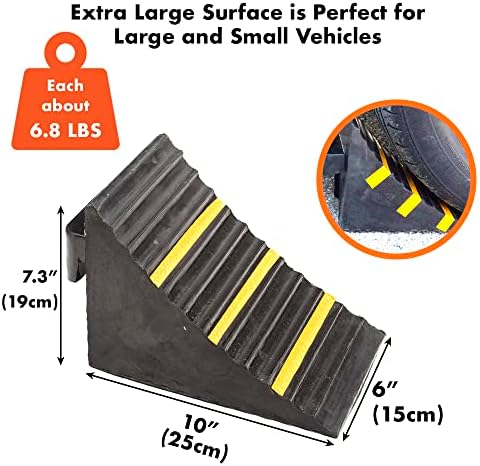 2 Pack Black Heavy Duty Extra Large Solid Rubber Wheel Chock - Image 2