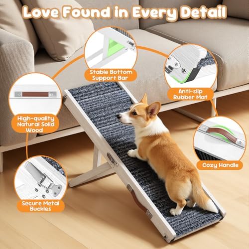 Pawaboo Dog Ramp for Couch Foldable, 5 Ajustable Height from 9.8" to 20.5" - Image 3