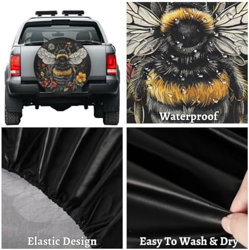 Spare Tire Cover Bee and Flowers Wheel Covers Protectors Waterproof Dust-Proof - Image 5