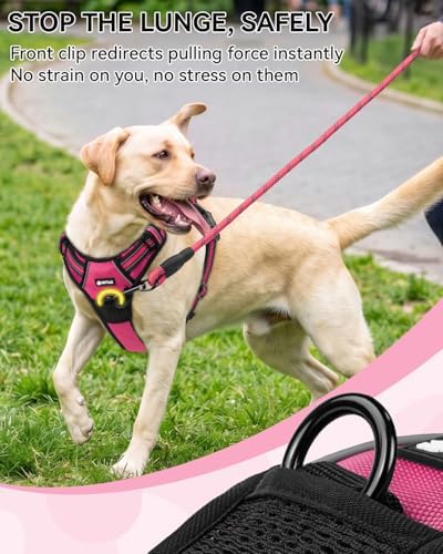Joytale No Pull Dog Harness & Seat Belt, Easy On 3-Buckle, Hot Pink - Image 4