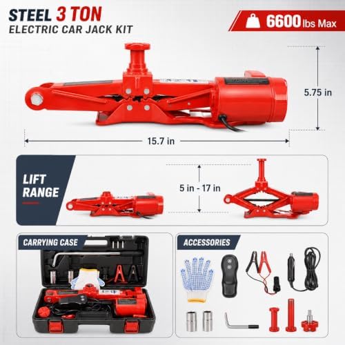 Steel 3 Ton Electric Car Jack Kit, Portable 12v Electric Scissor Jack Featuring - Image 2