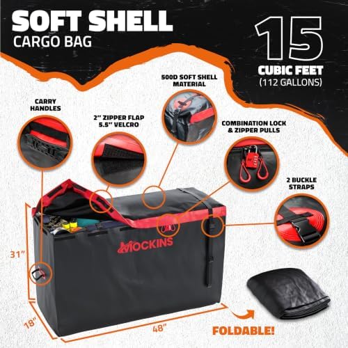Mockins 48"x18"x6" Folding Trailer Hitch Cargo Carrier & 15 CuFt Cargo Bag - Image 3