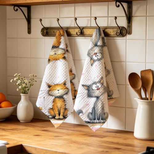2 Pcs Cute Cat Kitchen Towels, Cat Theme Soft Absorbent Hand Tea Towels 01 - Image 4