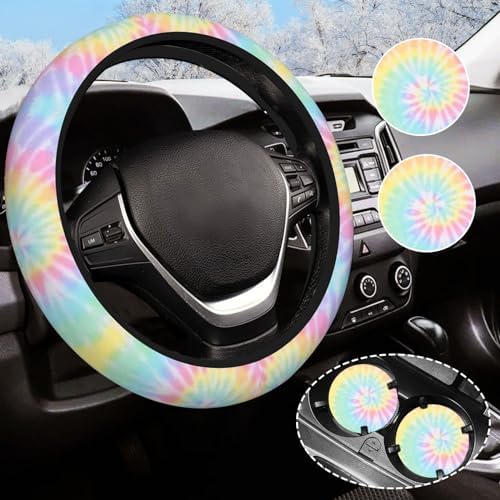 Rainbow Tie Dye Steering Wheel Cover by Olemier
