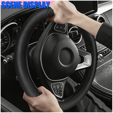 Craedli Black Nappa Leather Car Steering Wheel Cover 14.5-15 Inch - Image 2
