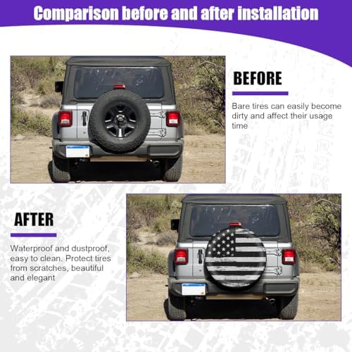 Car Spare Tire Cover, 15Inch Dustproof Waterproof American USA Flag Vehicle - Image 4