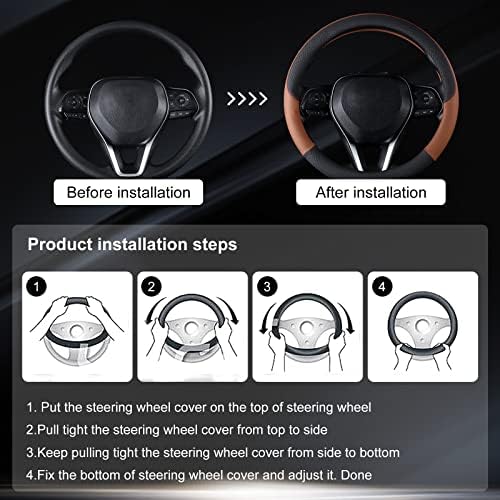 Auto Car Genuine Leather Steering Wheel Cover Anti Slip Wrap 15" - Image 5