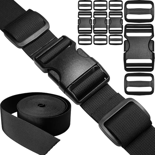 1-1/2" Straps and Buckles Set: 6 yard Nylon Webbing 1.5 inch Wide, 4 pack Side by HISUNTEC