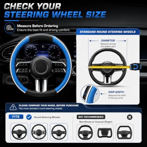Car Steering Wheel Cover PU Leather Anti-Slip Protector Blue - Image 4