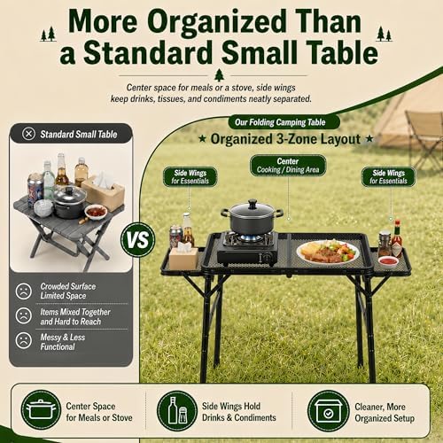 2.5 FT Picnic Table with 2 Wing Panels, Mesh Metal Folding Grill Table Height - Image 4