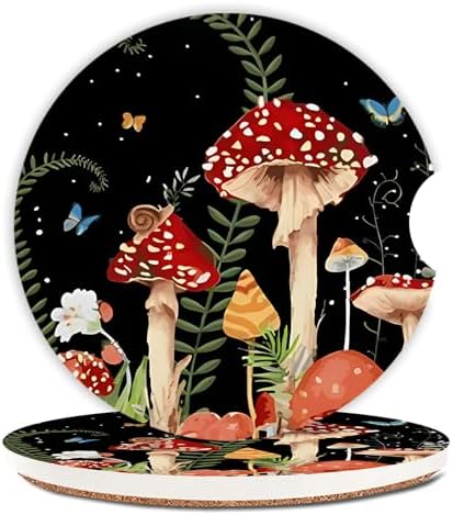 2 Pack Cute Mushroom Pattern Absorbent Car Coasters by Unknown