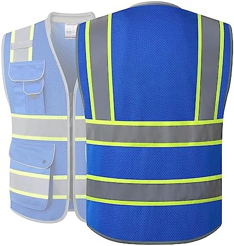 JKSafety Hi Vis Safety Vest for Men Women Cushioned Collar JK101 Blue 2XL - Image 5
