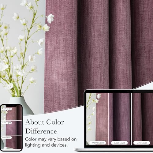 NICETOWN Short Faux Linen Greyish Purple Blackout Curtains 63 inches Long - Image 5