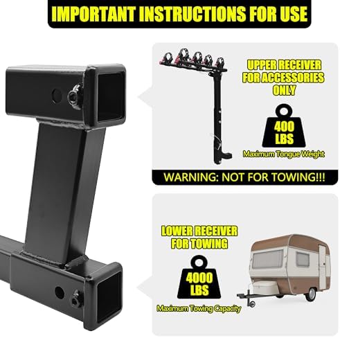 KAIRAY Double Hitch Receiver, 2 inch Trailer Dual Hitch Extension Riser - Image 7