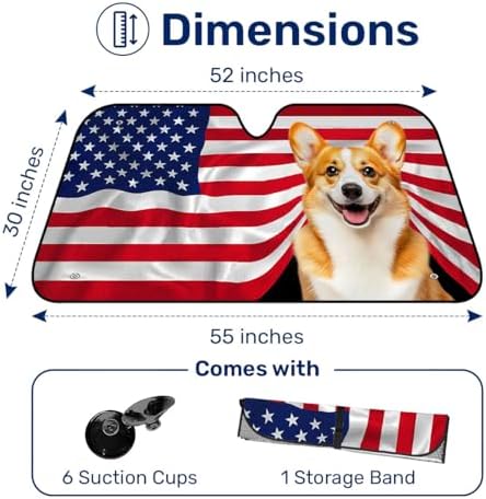 GENANY Corgi Patriotic Windshield Sun Shade 55 x 30 Inch - Image 2