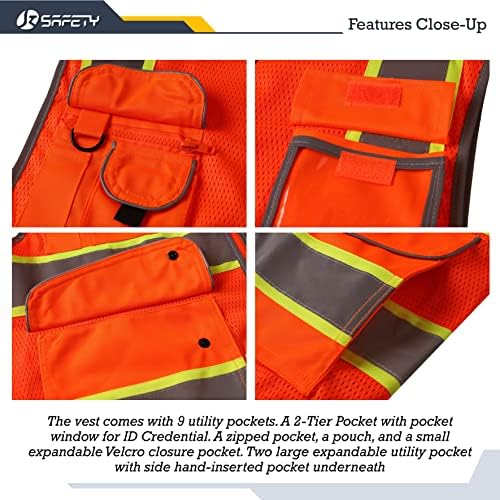 JKSafety Safety Vest for Men Women Reflective Hi Vis JK100 Orange XL - Image 2