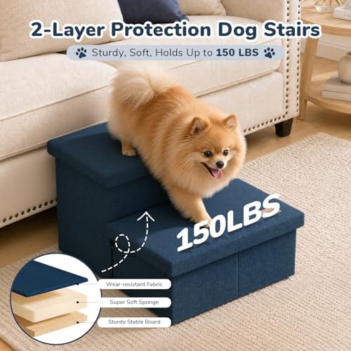 2-Step Wide Dog Stairs with Storage 11" H, Non-Slip Sturdy Pet Steps - Image 3