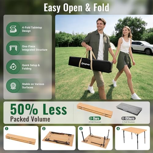 KingCamp Bamboo Folding Camping Table - Image 7