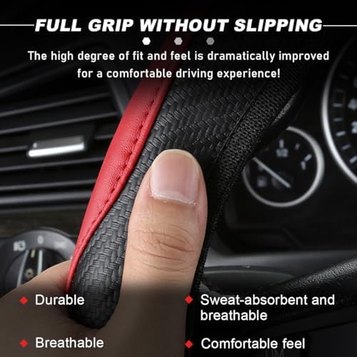 DXNQ Car Steering Wheel Cover, 15 Inch Carbon Fiber Leather Stitching Color - Image 3