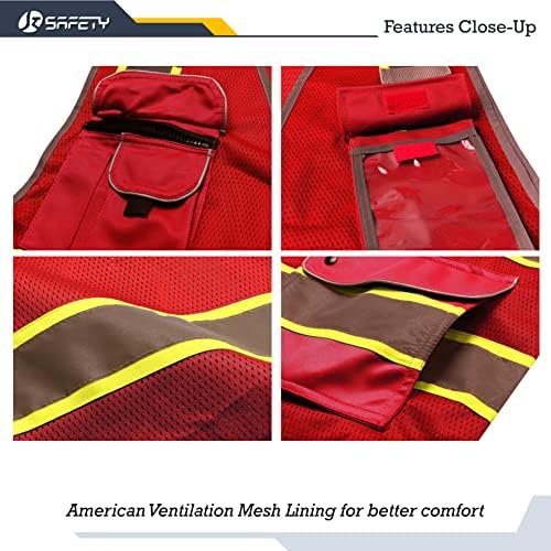 JKSafety Safety Vest for Men Women Reflective Hi Vis JK100 Red L - Image 2
