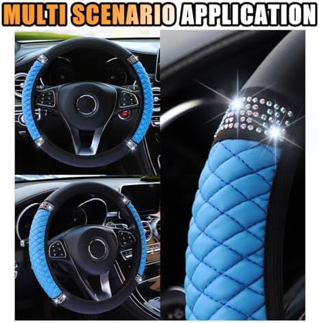 JOYCOURT 15 Inch Bling Soft Leather Car Steering Wheel Cover - Image 6