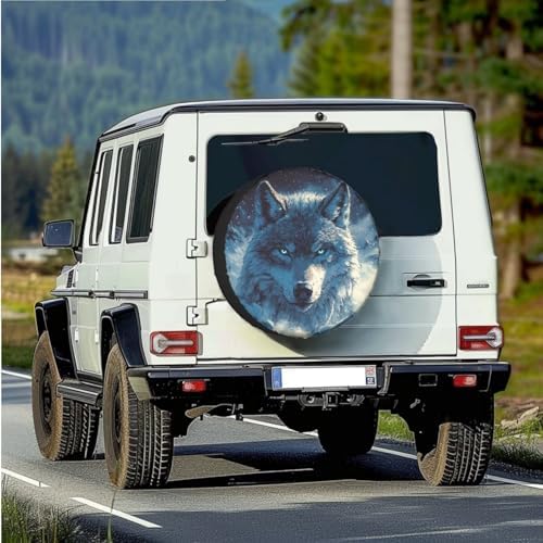 Spare Tire Cover PU Leather, Wolf Head Print Polyester Tire Cover Weatherproof - Image 2