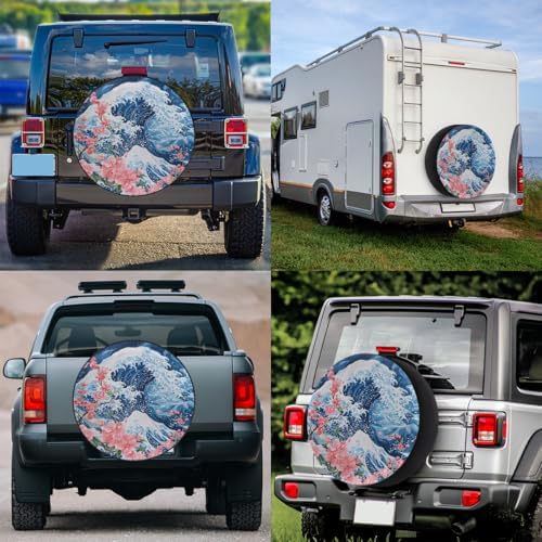 Spare Tire Cover for RV Trailer, Japanese Big Waves Cherry Blossoms Waterproof - Image 6
