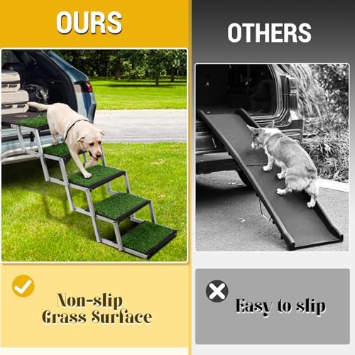 Grass Dog Stairs for Car, Non-Slip Folding Dog Ramps for Large Dogs, 5 Steps - Image 4
