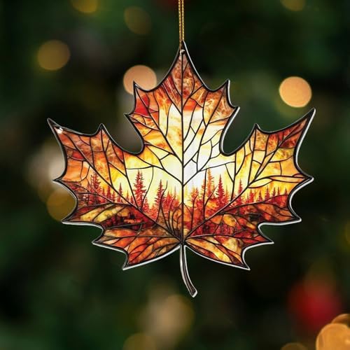 Stained Glass Acrylic Maple Leaf Ornament – Autumn & Christmas Tree Decoration - Image 7